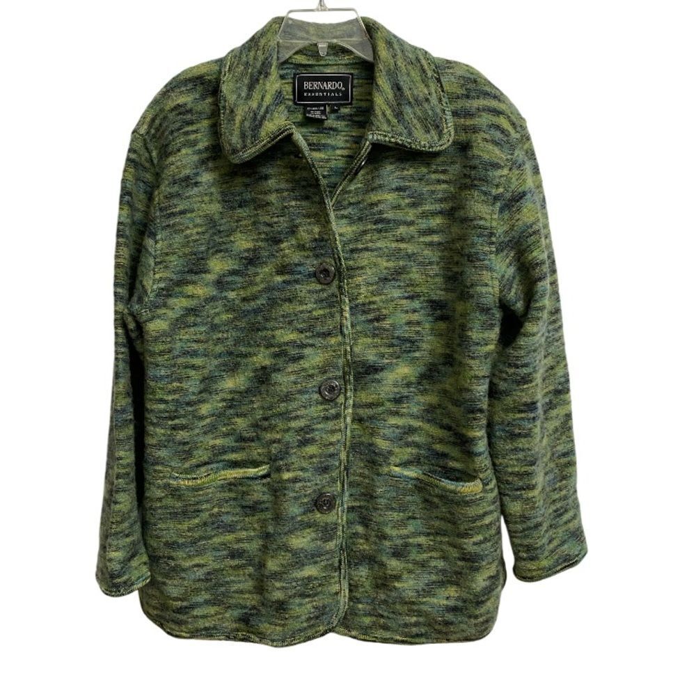 Vintage Bernardo Button Front Wool Knit Jacket Coat Women's L Marled Green Ranch